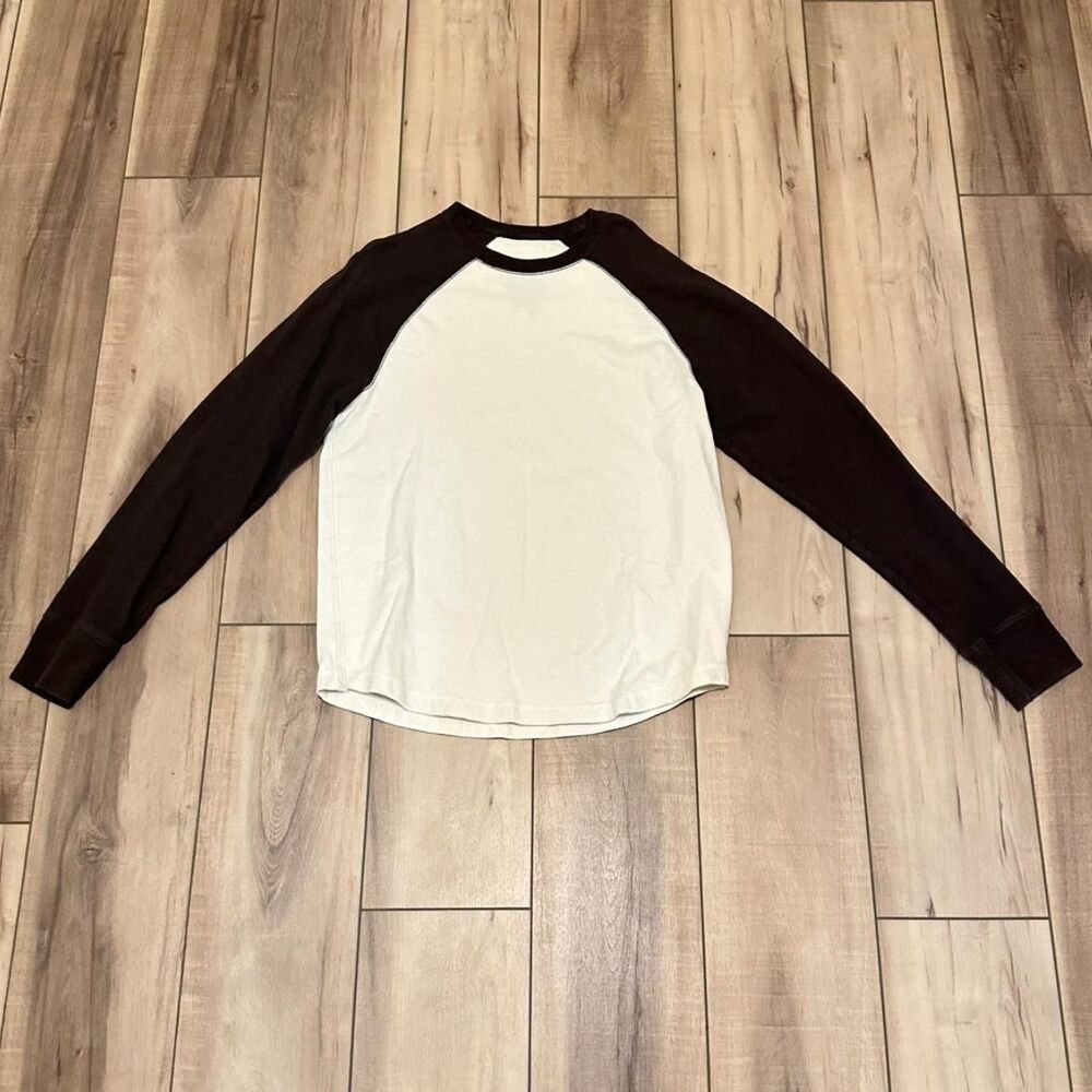 Vintage Y2K Raglan Long Sleeve Shirt Brown Cream Baseball Tee M